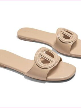 Faux Leather Open Toe Casual Slide Sandals Flat Summer